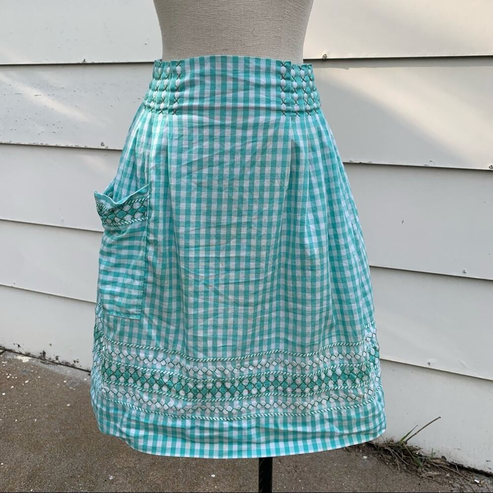 Vintage picnic check apron skirt embroidered